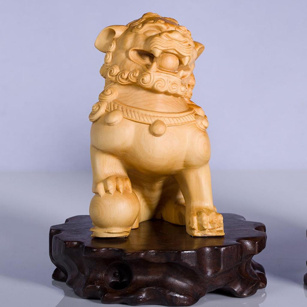 Dřevo dřevěný lev umění štěstí přírodní zimostrázové dřevo peníze štěstí Feng Shui zboží a ženská [dsdsad] řezba, lev, (strážný pes) amulet, zvíře, ozdoba,