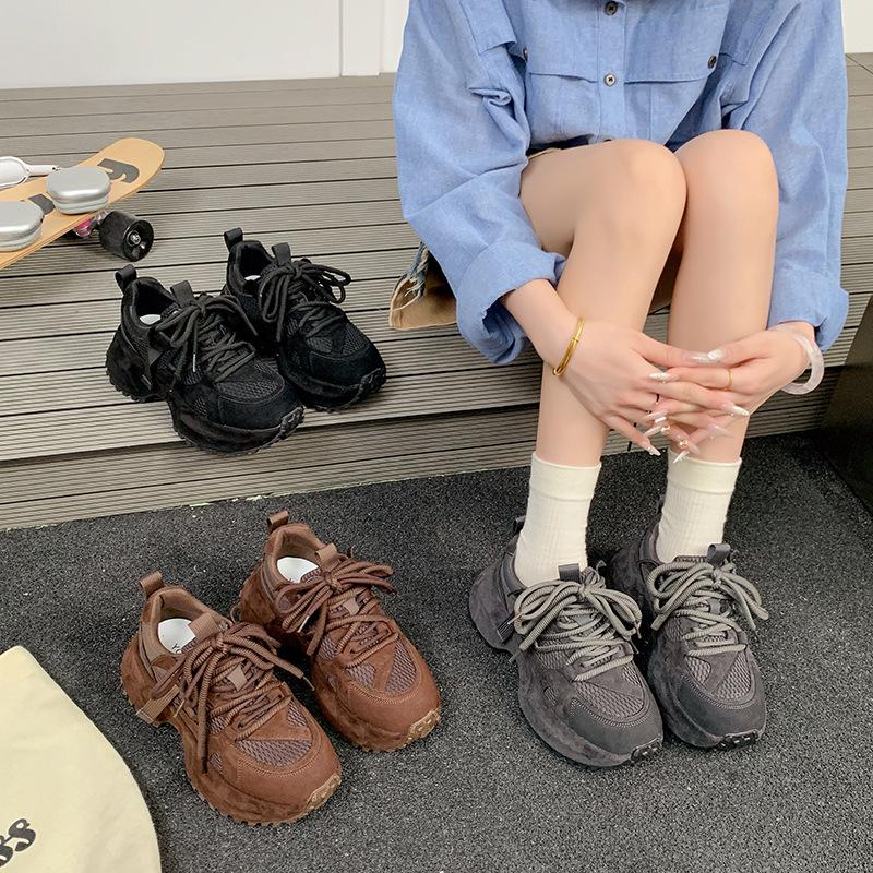 [Fanfna] Dad Shoes Girl 2025 New Autumn Breathable Thick-soled Height Increasing Black Versatile Casual Sneakers