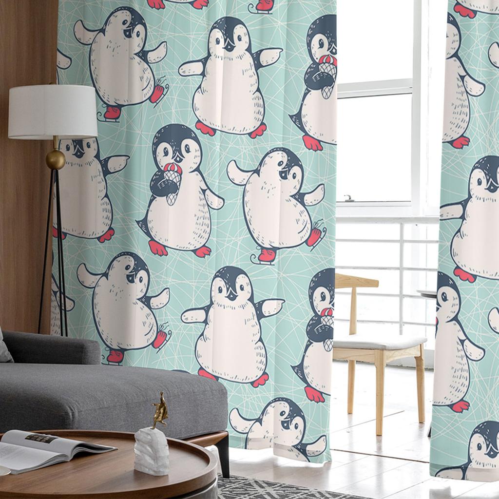 Winter Cartoon Penguin Tulle Curtains For Living Room Bedroom Home Decor Chiffon Sheer Voile Kitchen Curtain