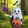 Resin Spooky Table Ornaments Halloween Ghost Decoration, Holding Pumpkin Figurine with Witch Decor Hat, Cute Tabletop for Home Kitchen Bathroom