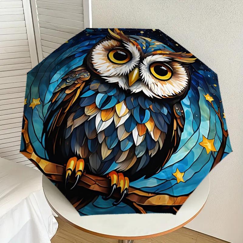 1PC Night Owl Automatic Folding Umbrella - Compact 8-Rib Design, Durable Plastic & Iron, Lightweight for Outdoor Daily Use, Festive Gift085