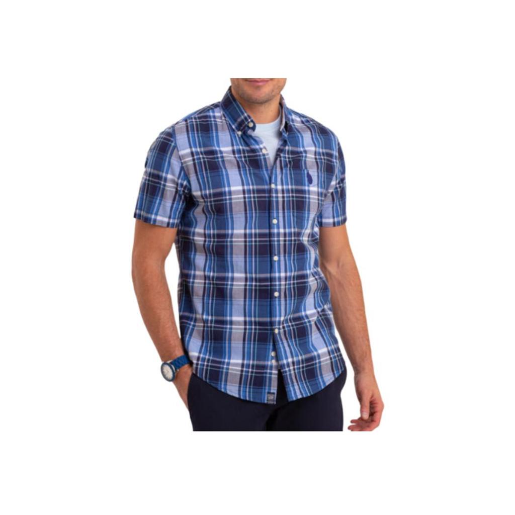Polo Ralph Lauren Shirt Ss24 Plaid Print Bear Embroidery Single-Breasted Short Sleeve Kids Tops Blue CWPOWOVY6820476-400