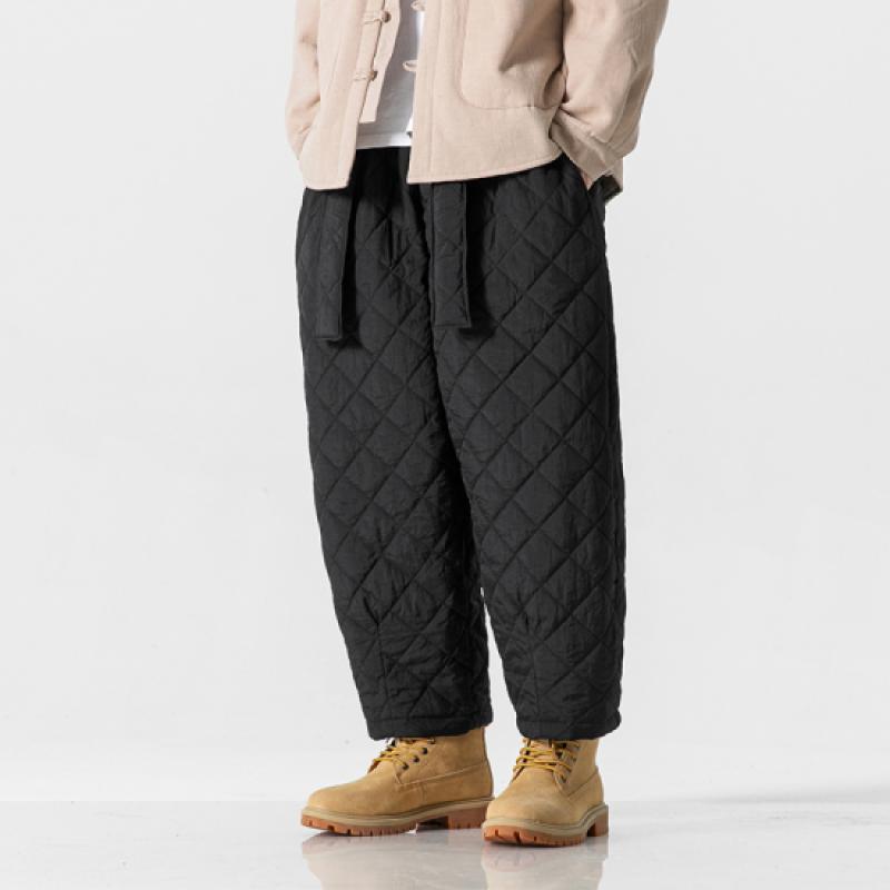2024 Autumn Winter Thick Quilted Harem Pants Men Chinese Style Warm Trousers Male Harajuku Sweatpants Jogging Pants Oversized