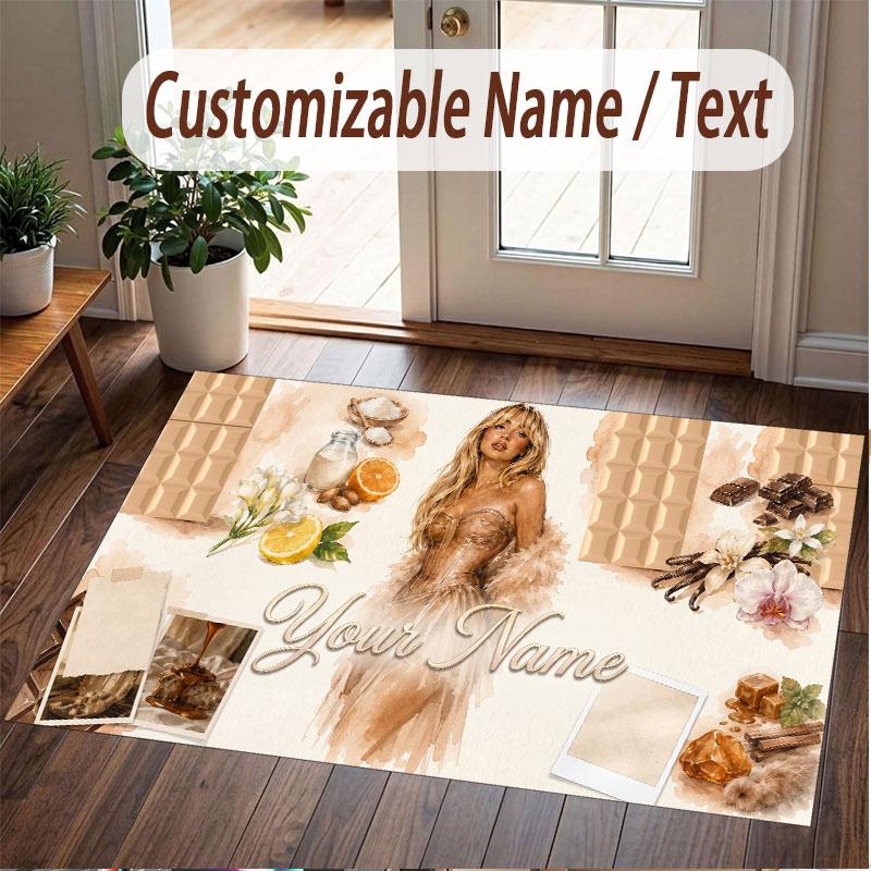 Custom Name Crystal Velvet Rug,Sabrina Carpenter Comfortable Anti Slip Floor Mat For Room Decoration