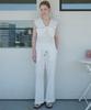 OPENING SUNSHINE Punched Lace Cotton Elastic Waist Wide Pants White