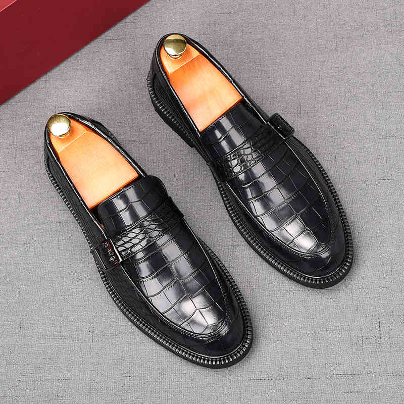 Fashion Fashion New Men Alligator Pattern Patent Leather Shoes Male Casual Wedding Dress Flats Loafers Homecoming Prom Zapatillas Hombre