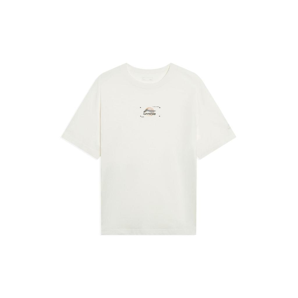 Li Ning Sports Trend Series Solid Color Letter Logo Print Round Neck Short Sleeve T-Shirt Men Tops Off-White AHST005-1