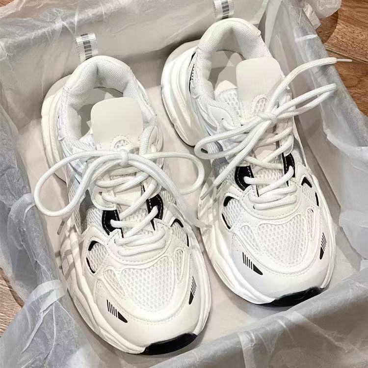 Thick-soled Casual Dad Shoes Women's Tide 2025 Spring New Heightening Retro Mesh Breathable Soft-soled Running Sneakers