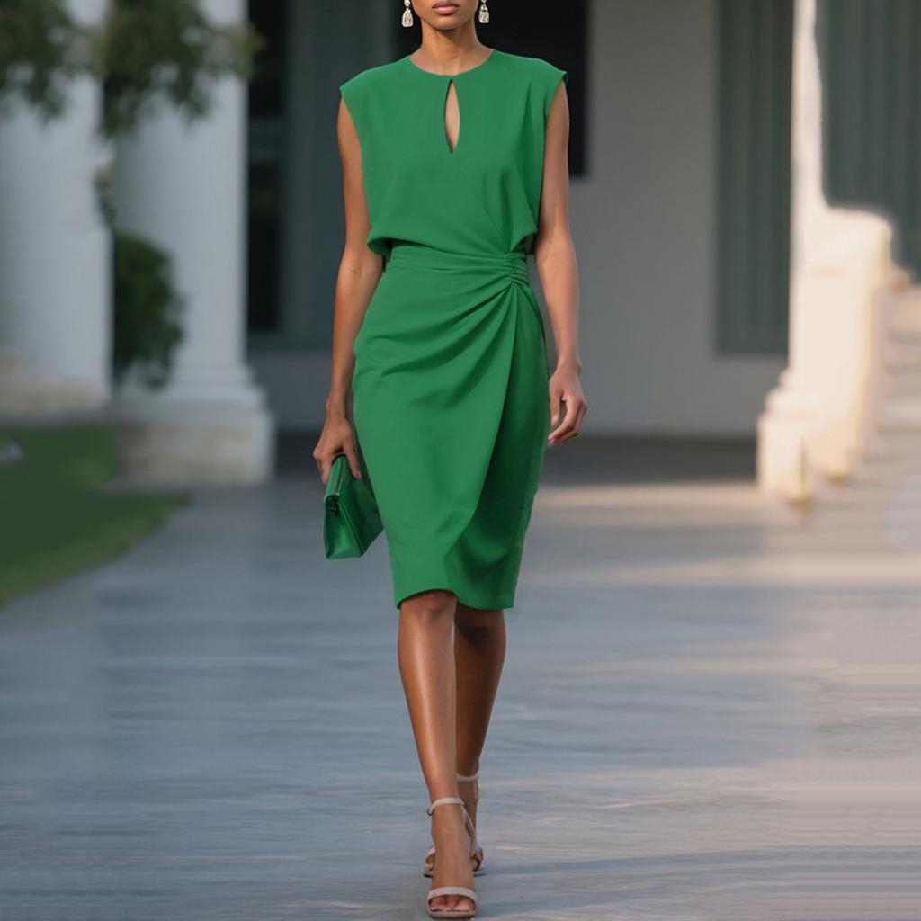 Damenmode Vintage Kreuzknoten Rundhals Schnürung Figurbetontes Kleid