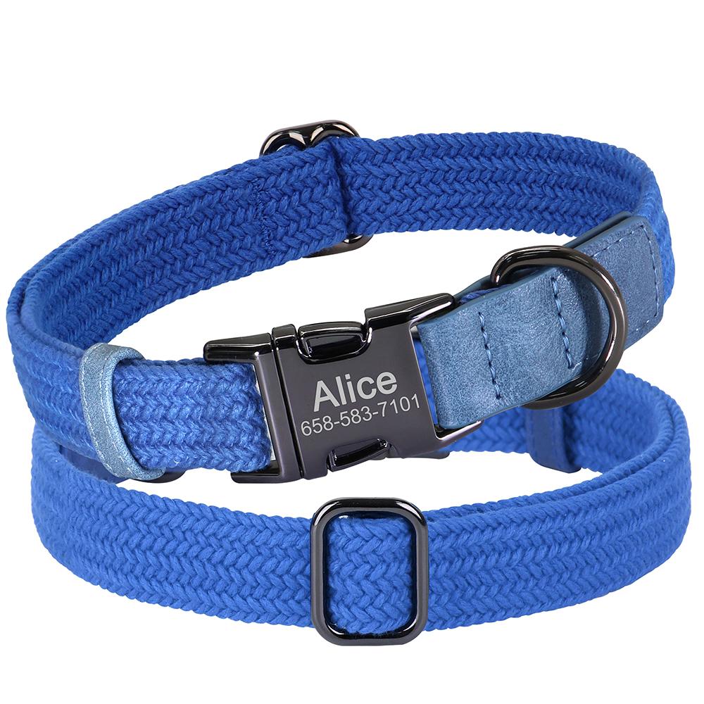 Personalized Nylon Dog Collar Adjustable PU Dog Collars Custom Pet Name Buckle Necklace for Small Medium Large Dogs Pug Bulldog