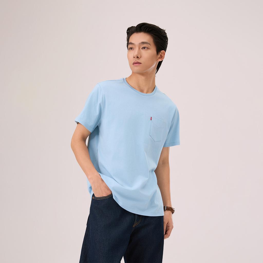 Levis Standard American Vintage Casual Minimalist Pure Cotton Knitted Pocket Short Sleeve T-Shirt Unisex Tops 006WX-0003