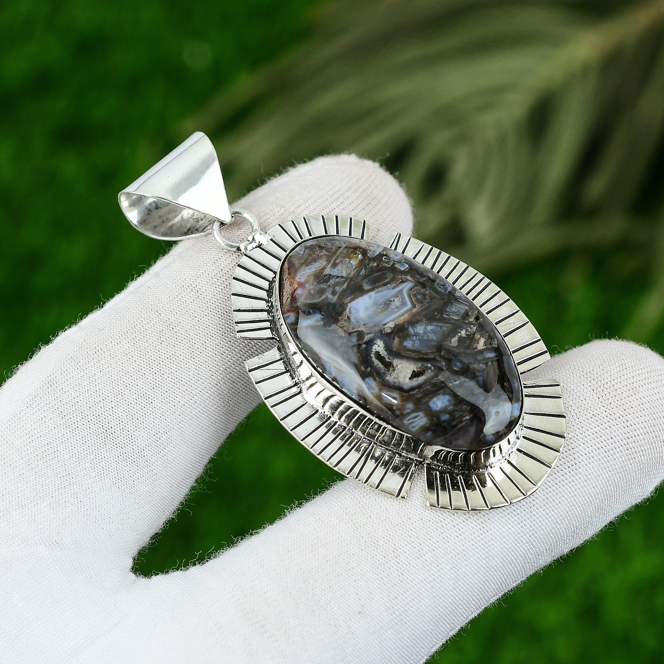 

925 Sterling Silver Stick Agate Gemstone Wedding Daughter Trendy Pendant Jewelry