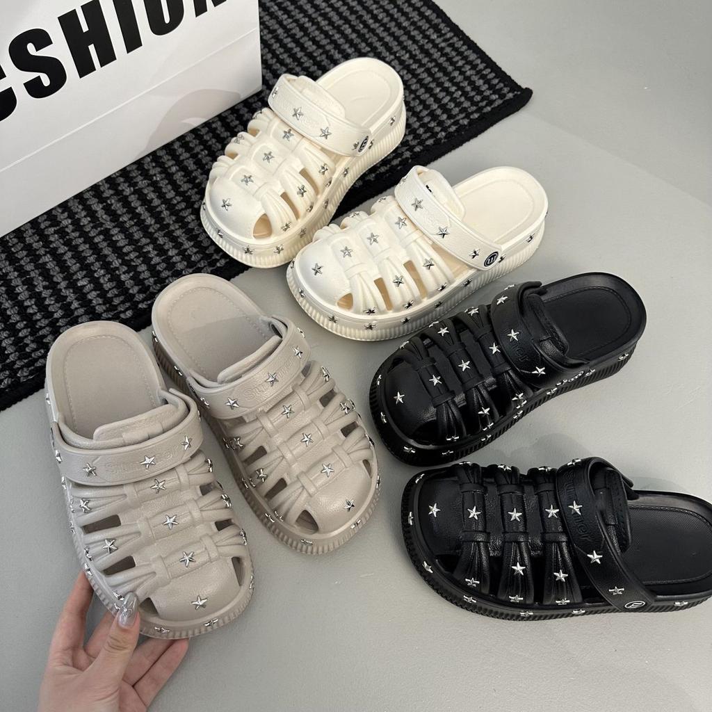 Baotou half slippers thick-soled small beach sandals Internet celebrity super fire star hole shoes women's outer wear 2025 new models