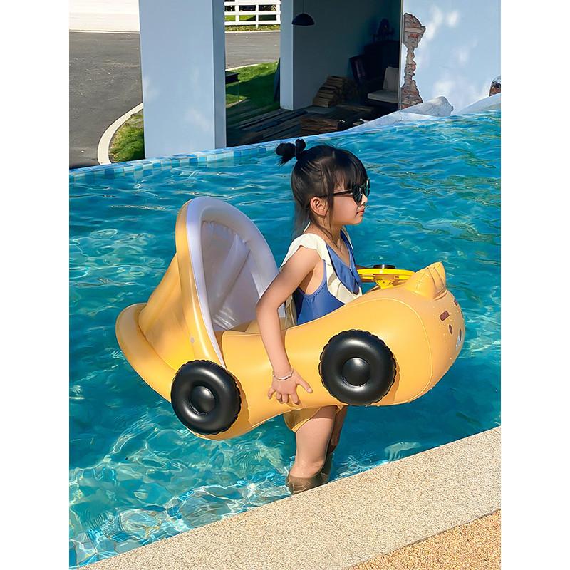 Inflatable Cartoon Car Seat Boat With Sunshade Steering Wheel For Children Swimming Activities