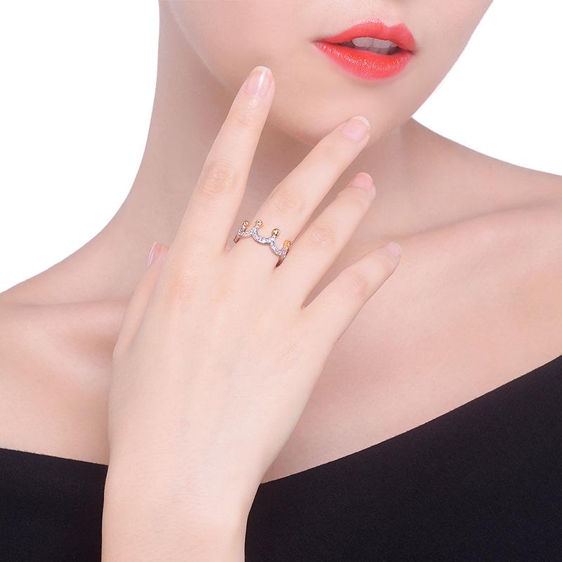 Fashion Glamour Women Crown Gold Plated Crystal Bridal Engagement Ring Ornament