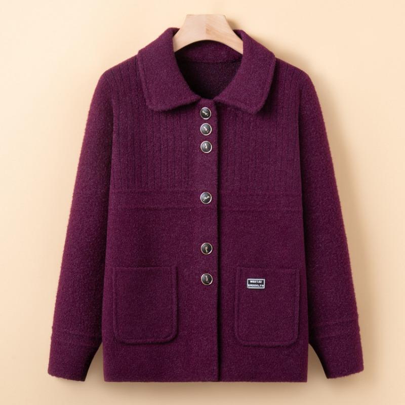 Elderly Knitted Cardigan Spring and Autumn Mother's Lapel Loose Top Middle-aged and Elderly Sweater Jacket New Cardigan