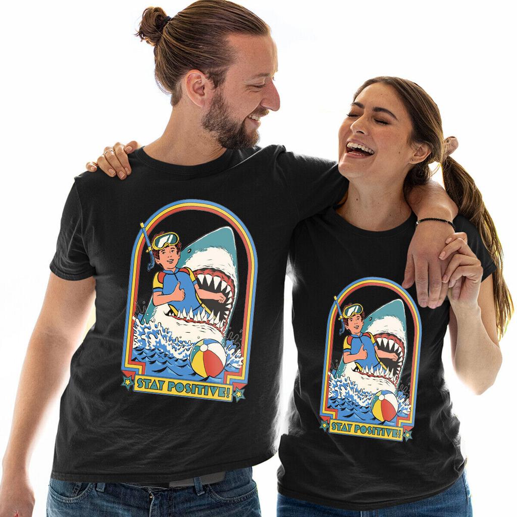 Positiv bleiben Haiangriff Ozean Lustiges Geburtstagsgeschenk Unisex T-Shirt Top #E