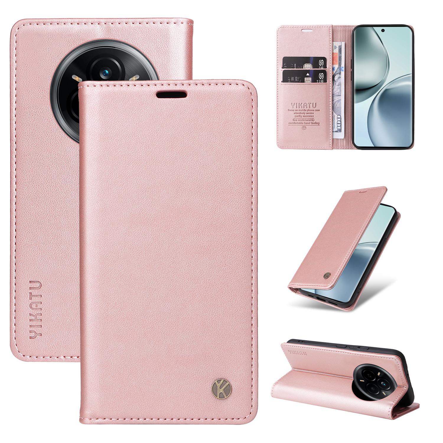 

For Realme 14 Pro 5G Phone Cases YIKATU Magnetic Closure PU Leather Mobile Cover Rose Gold