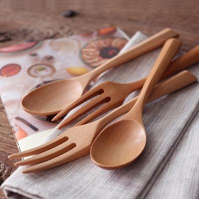 Wooden Spoon Practical Retro Fine Workmanship Japanese Style Anti-slip Fork Cutlery