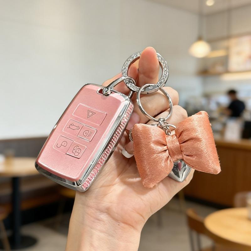 [ Side Diamonds ] 4 Buttons TPU Car Key Case Cover Shell Fob for Jaguar XE XF F-PACE & Land Rover Range Rover Evoque Discovery S