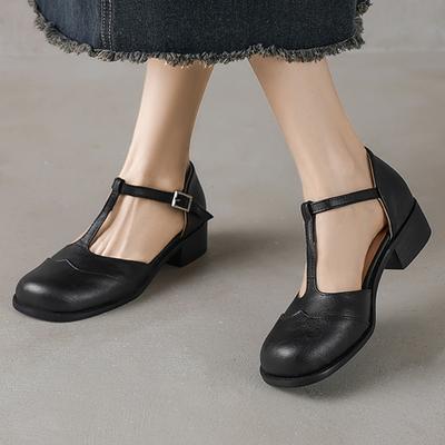 Sandálias Femininas Casuais de Salto Baixo Sapatos Loafer Tamanho Grande 43 Tira em T D'Orsay Preto Marrom Calçado Sapatos Senhora Confortável