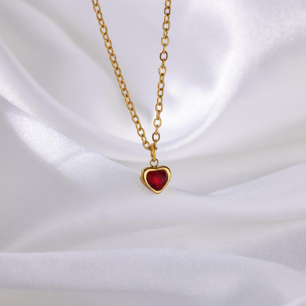 Stainless Steel Birthstone Heart Necklace For Women Gold Color Chain Heart  Necklace Wedding Jewelry Birthday Gift Bijoux Femme