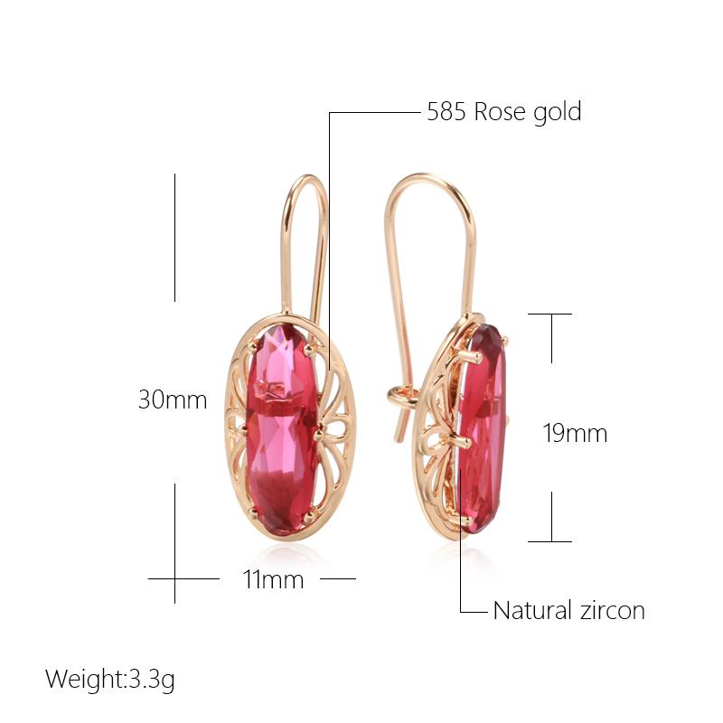 New Long Oval Red Natural Zircon Drop Earrings Fashion  Rose Gold Color Women Hollow Flower Earrings Vintage Jewelry