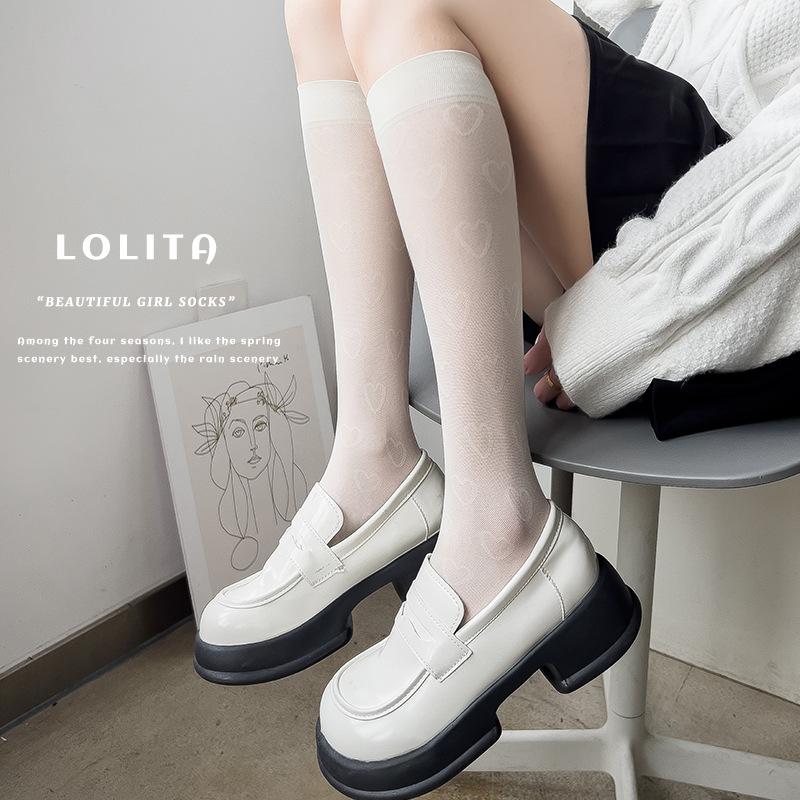 

Women s Summer Thin and Fashionable New Heart Shaped High Calf Socks 1 pair білий
