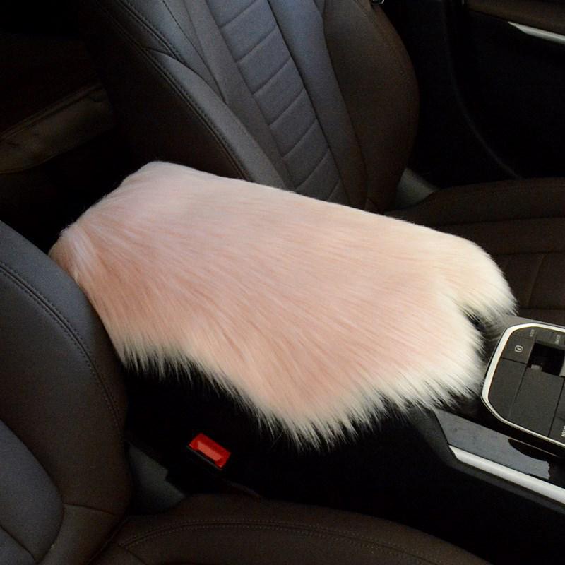 Autumn & Winter Plush Rabbit Fur Car Armrest Cover - Faux Leather Console Pad Standard