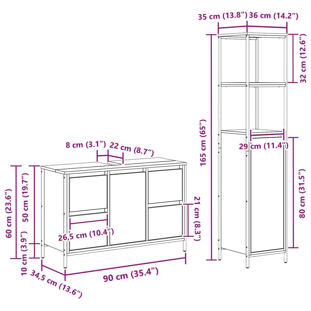 Bathroom Furniture Set with Door 2 pcs Smoked Oak and Black