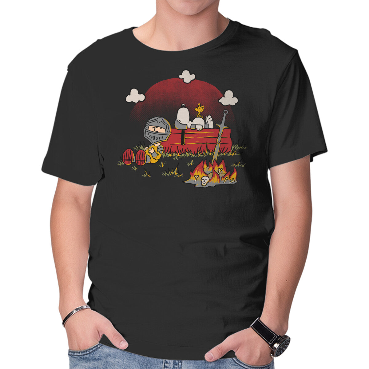 Unisex Crew Neck T-Shirt Snoopy Dark Souls Graphic Short Sleeve Casual Tee XL