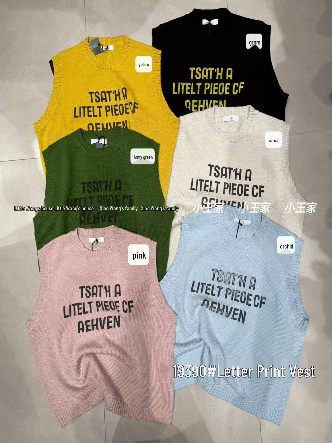 

Xiao Wang s Spring Korean Style Loose Plus Size Casual Layered Letter Knit Vest One Size синій