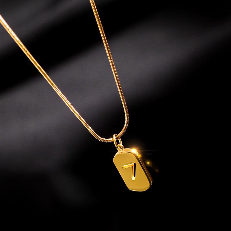 18k Gold Minimalist Snake Bone Chain with Lucky 7 Charm Necklace for Women