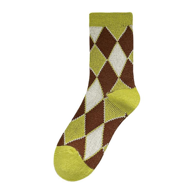 

Дизайнерские женские хлопковые носки Double Needle Double Road, модные универсальные носки средней длины, полосатые носки Tide One Size алмаз