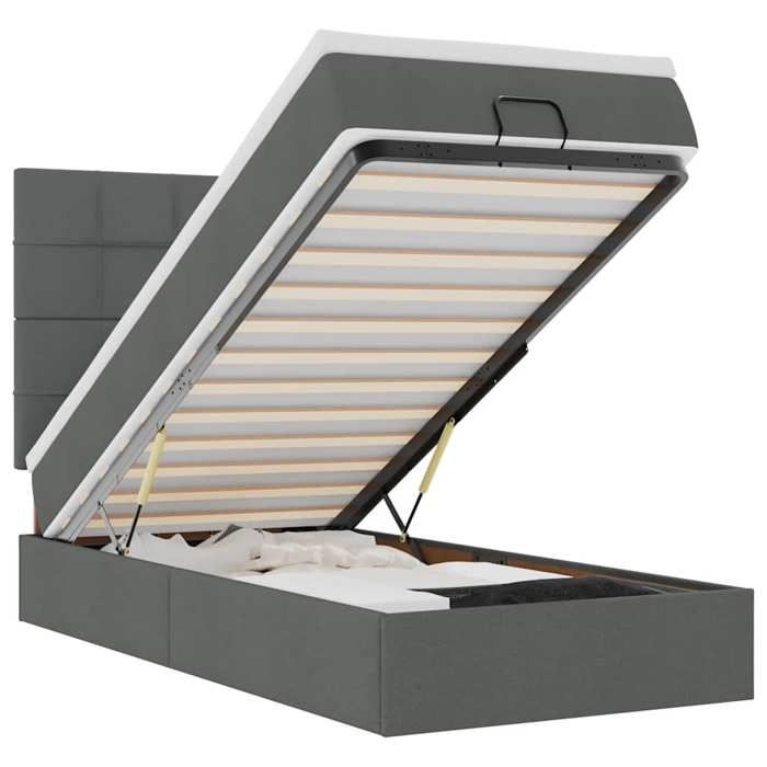 VidaXL Ottoman Bed with Mattress and LED Dark Grey 90x200 Cm Fabric 3313976