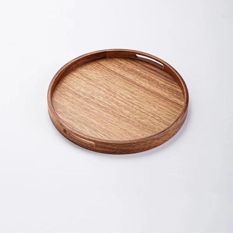 Walnut Wood Round Double-Handled Serving Tray (Set of 2)