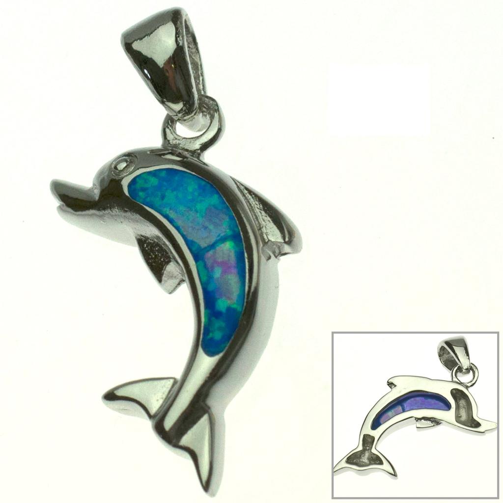 BreezyIsland Sterling Silver 925 Pendant [Opal Dolphin] A Lucky Charm That Brings Good Fortune with the Beautiful Sparkle of Opal.