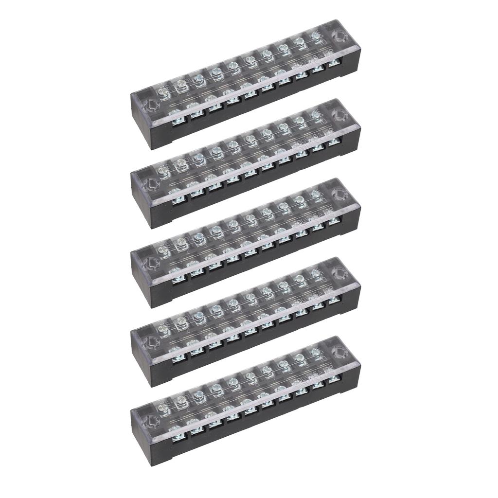 5 Set 10 Position Terminal Block Connector Strip Kit Dual Row Screw Pre Insulated Jumper 15A 600V