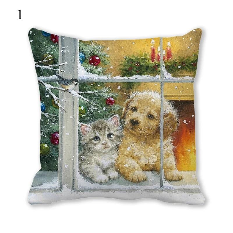 Рождественская наволочка с изображением животного, собаки, кошки, велосипедной гирлянды, Рождественская елка, Рождественское украшение, офисный диван-кровать, наволочка для автомобиля 40x40cm