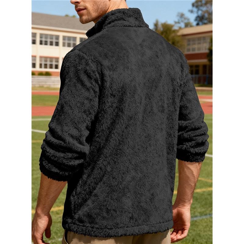 Men's Standing Collar Fleece Top With Zipper Oversized Casual Jacket For Autumn And Winter