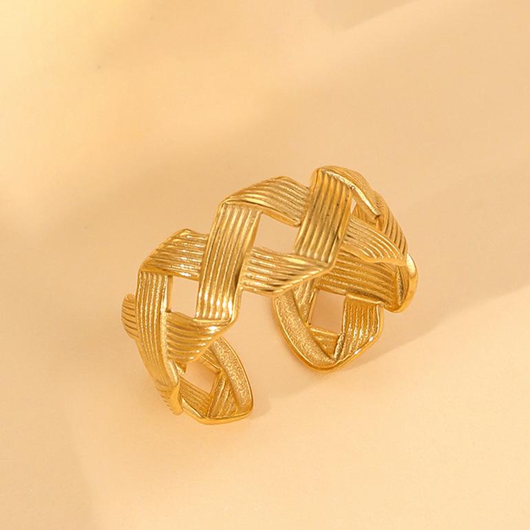 Inel deschis contemporan european și american din oțel inoxidabil placat cu aur de 18k pentru femei - Bijuterii versatile, elegante cu personalitate