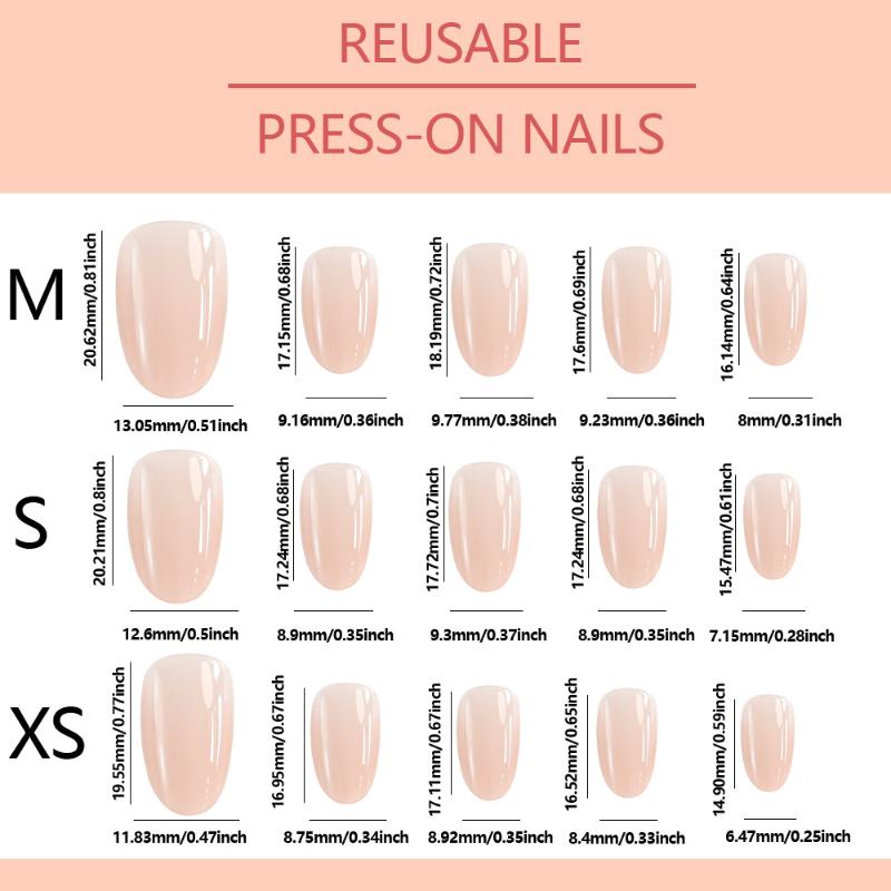 150Pcs Gradient Nude Short Almond Fake Nails Xs/S/M Size Glossy Full Cover Press On Nail For Women Daily Wear False Fingertips