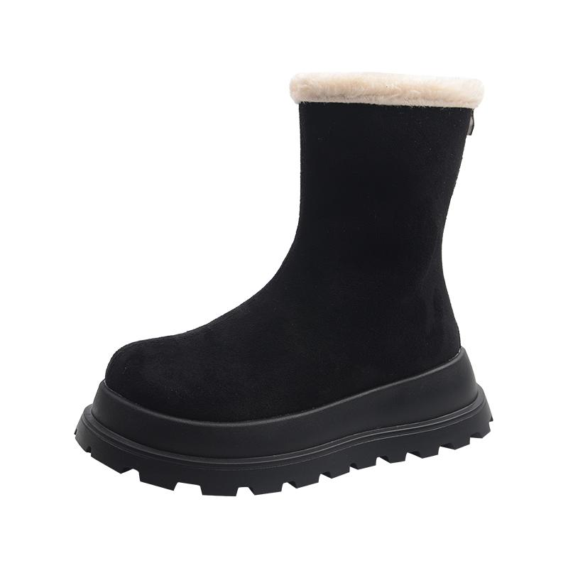 Women's Snow Boots Round Toe Platform Sole Rear Zipper Thickened Cotton Boots with Velvet Fashion All-match Winter Warm Boots