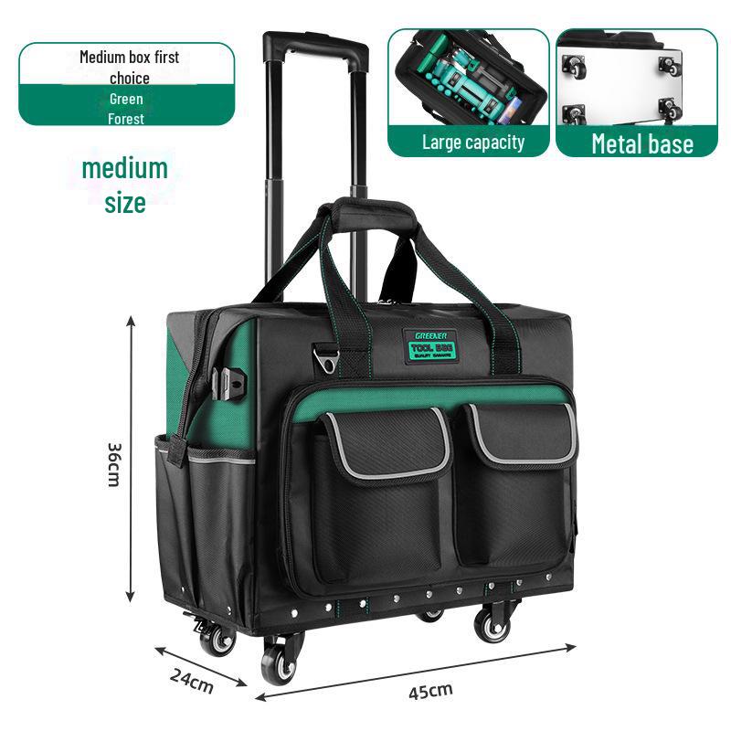 Green Forest Multi-functional Electrician Tool Bag with Wheels - Thickened Iron Bottom for Installation & Maintenance