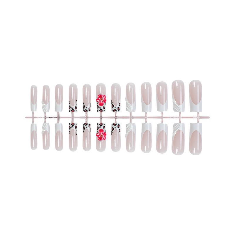 

Наклейки для ногтей для французского маникюра с леопардовым принтом и цветочным дизайном - Полуручная работа, Съемные накладные ногти