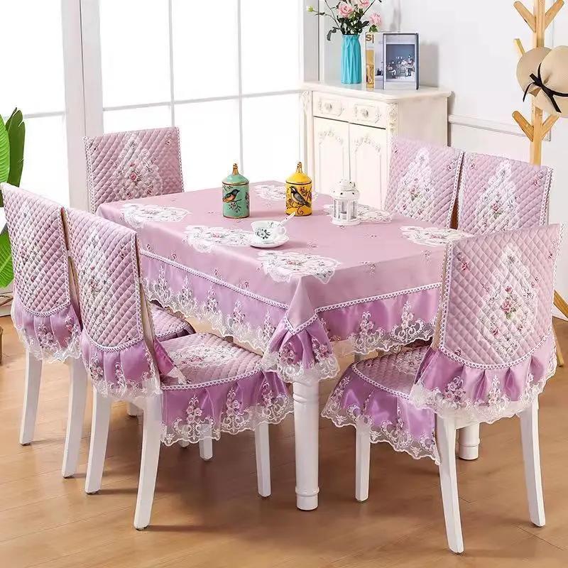 Rectangular Dining Table Cloth Chair Cover Set Jacquard Lace Non-slip Chair Cushion Home Decor Chair Backrest Mat Stool Cover