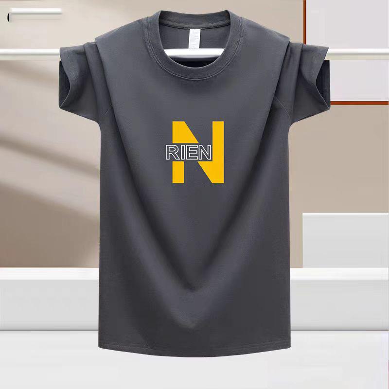 Fashionable Solid Colored Loose Fit Men's T-Shirt for Summer Sports, Printed Round Neck 100% Cotton Tee Shirt