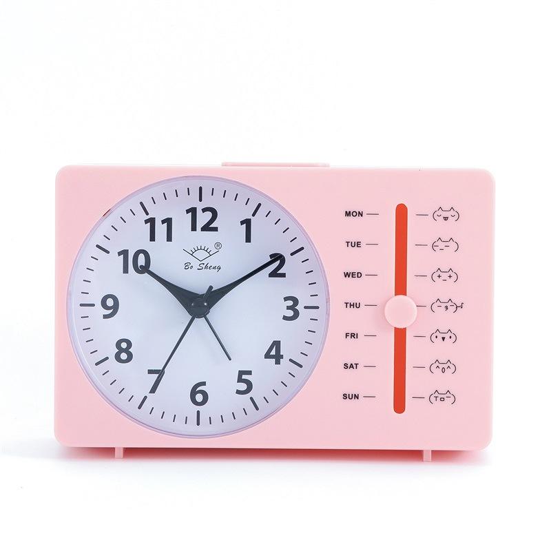 Small Alarm Clock Week Alarm Clock Square Quartz Table Clock Scanning Silent Pointer Clock Student Clock