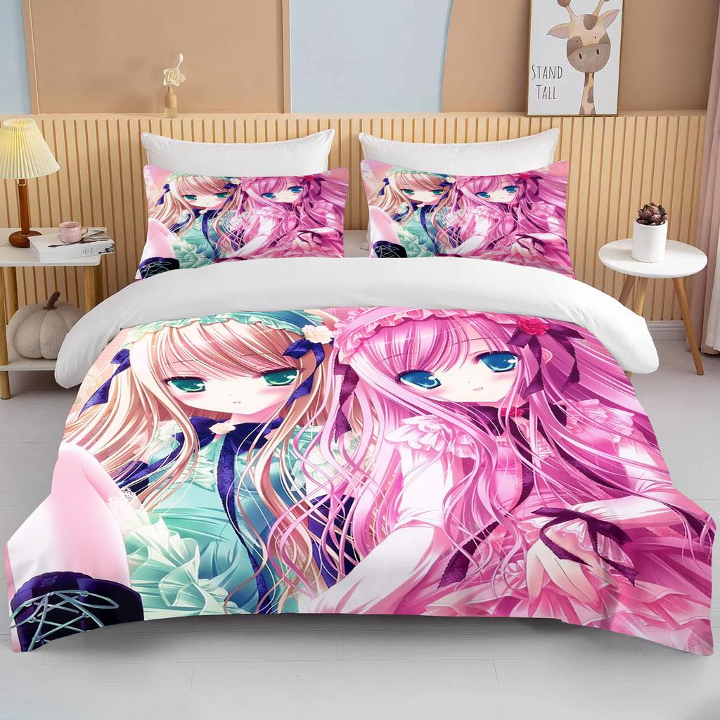 Japanese Anime Beauty King Size Double Bed Bedding Set Microfiber or Polyester Duvet Cover Set  Comforter Set