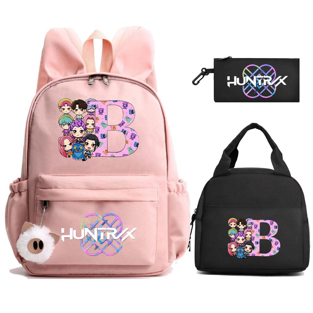 3Pcs/set 26 English Letter Kpop Demon Hunters Printed Backpack with Lunch Bag Pengcil Case for Teenager Girl Boy Large Capacity Bookbag Travel Bag